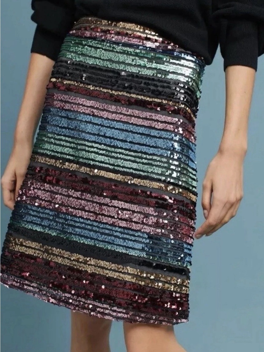 Anthropologie Skirt Sz 6 Sequin Y2K Disco Striped Modi Glam Party Luxe Soirée